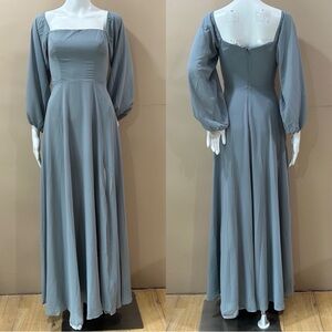 Helmut Lang Womens 4 dusty blue chiffon maxi dress  long blouson sleeves Slit